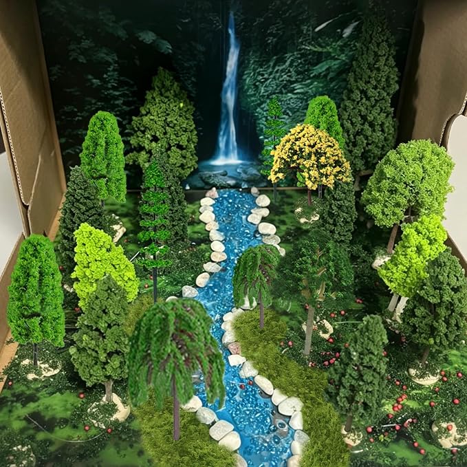 Model Scenery, 31pcs, Fairy Garden Accessories, Diorama Supplies Kit, Miniature Trees with Moss for Building Model, Natural Green Landscape, Projects, DIY Craft