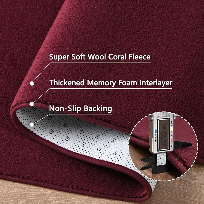 Burgundy red 2x6 Hallway Runner Rug | Washable Memory Foam, Low Pile Non Slip Indoor Carpet for Bedroom Bedside Entrance Classroom College Dorm Room Home Decor