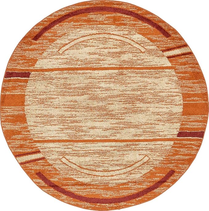 Unique Loom Autumn Collection Modern Contemporary Casual Abstract Area Rug (Beige/ Terracotta Rustic, 8 ft 0 x 8 ft 0 Round)