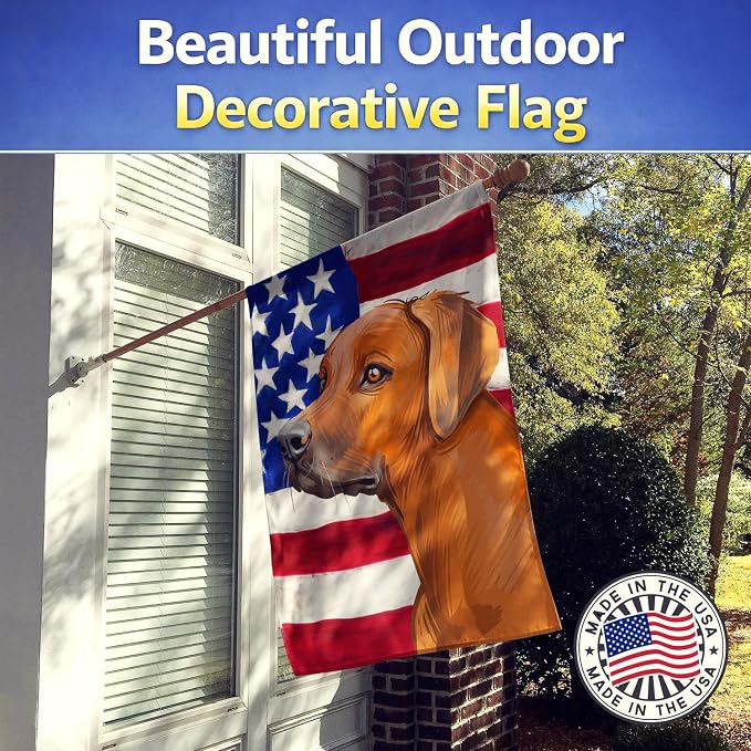 Caroline's Treasures CK6676CHF Rhodesian Ridgeback Dog American Flag House Flag Large Porch Sleeve Pole Decorative Outside Yard Banner Artwork Wall Hanging, Polyester, House Size, Multicolor
