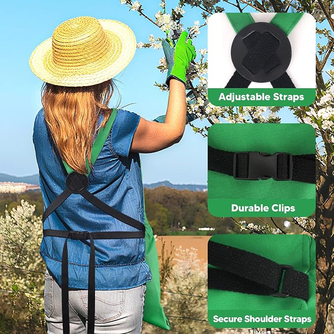 Gardening Apron,Harvest Apron with Multi-pocket for Men Women, Adjustable Cross-Back Straps, Garden Gifts for Mom,Dad