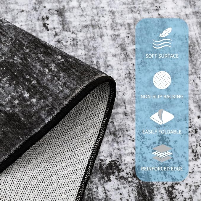 GarveeHome Entryway Rug 2.5x8 Washable Modern Abstract Small Grey | Non-Slip Backing, Stain-Resistant Low Pile Floor Cover, Colorful Indoor Mat, Bedroom, Kitchen, Laundry