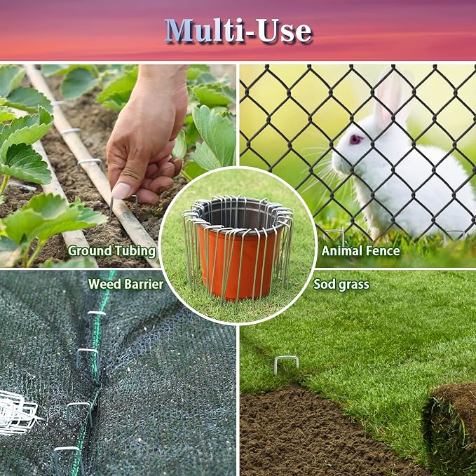 Gtongoko 50 Pack Landscape Staples 4 Inch Galvanized Garden Stakes, 12 Gauge Heavy Duty Sod Staples for Weed Barrier Fabric, Plant Covers, Netting, Irrigation Hose & Holiday Decorations