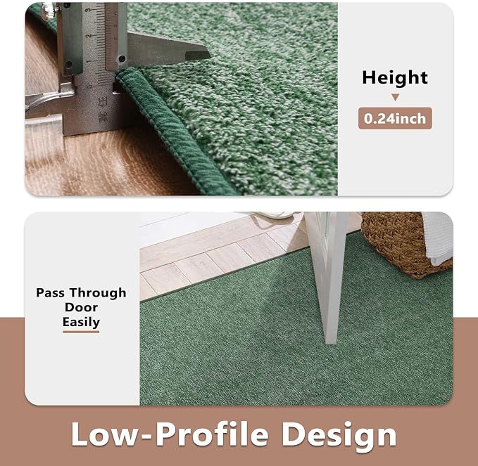 6x9 Large Green/White Area Rug Non-Slip Washable for Living Room Bedroom | Soft丨Stays Put丨Low Pile Thin丨Lays Flat丨Kid & Pet Friendly丨Dorm丨Dining Room丨Nursery丨Playroom丨Indoor丨Laundry丨Carpet丨Home Decor