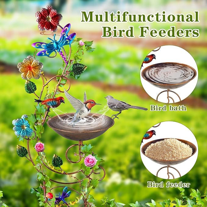 YADOOLIFE 57” Bird Bath with Garden Trellis for Climbing Plants Outdoor, Small Decorative Trellises Metal Birdbath Bird Baths, 1 Piece (Dragonfly)