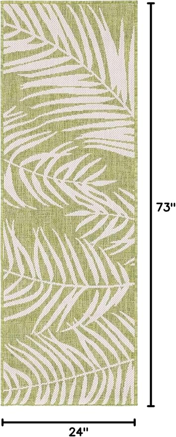Unique Loom Outdoor Botanical Collection Area Rug - Palm (2' x 6' 1" Runner, Green/ Ivory)