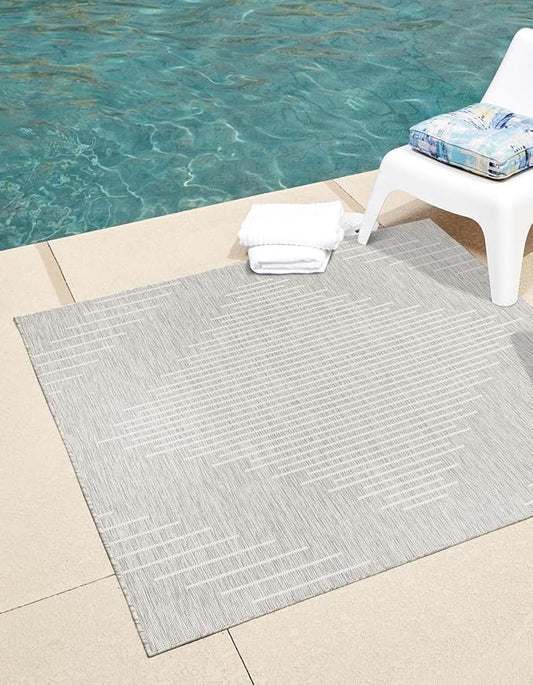 Unique Loom Outdoor Modern Collection Area Rug - Tambor (10' Square Gray/Ivory)