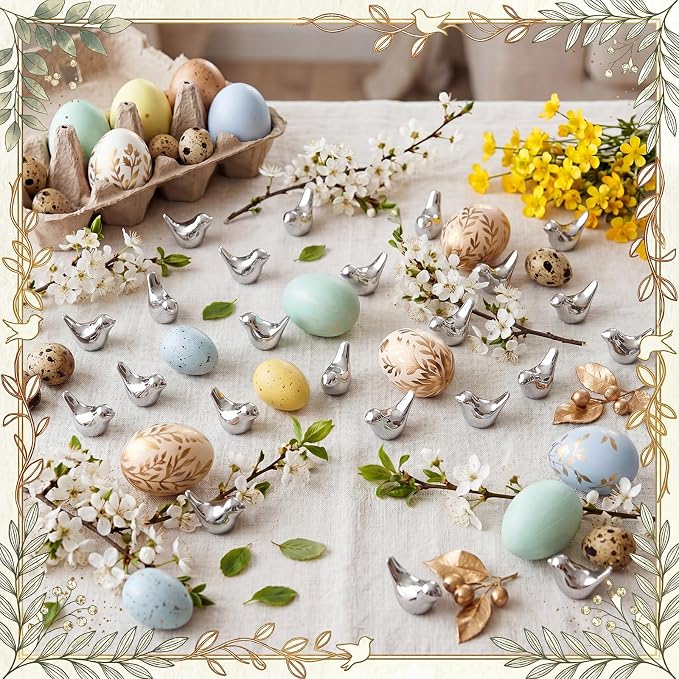 Sieral 100 Pcs Silver Mini Bird Figurines Miniature Resin Bird Statues Small Animal Statues Fairy Garden Accessories for Micro Garden Landscape Dollhouse Cake Potted Plants DIY Craft, 0.59" x 0.67"