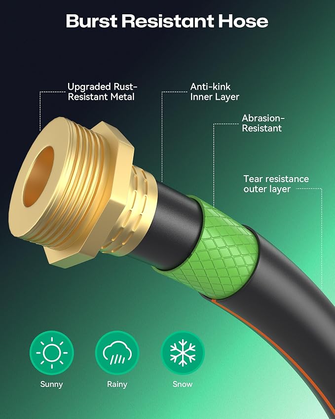 Retractable Garden Hose Reel 5/8"x100ft, 3-Ply Reinforced water hose reel, Any Length Lock, Heavy-Duty Rust Prevention Metal Mount, Brass Fitting, 9 Spray Nozzle for Lawn & Gardening