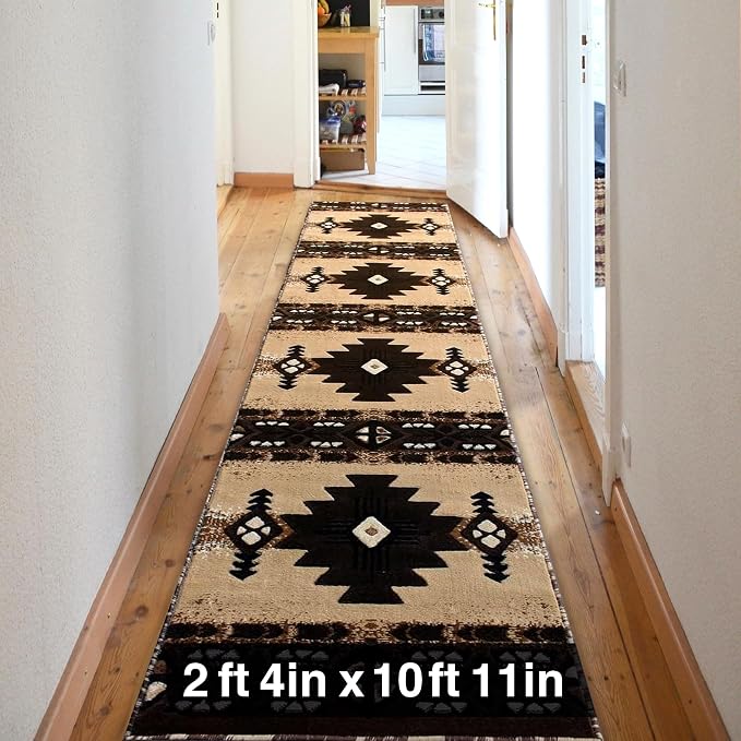 YHSF Southwest Native American Area Rug – Thick, Soft, Durable & Easy to Maintenance Tribal Design Boho Rug– Ideal for Bedroom, Living Room & Hallway - Berber, 2 Feet 4 Inches x 10 Feet 11 Inches