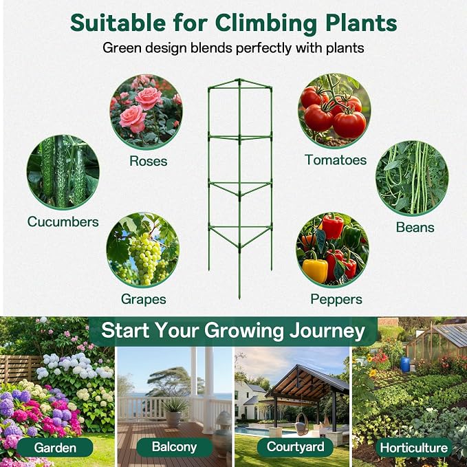 Halatool 6 Pack Tomato Cages for Graden 60 Inch, Adjustable Metal Tall Heavy Duty Tomato Trellis Plant Support, Tomatoes Stakes for Climbing Vegetables Flowers Fruits