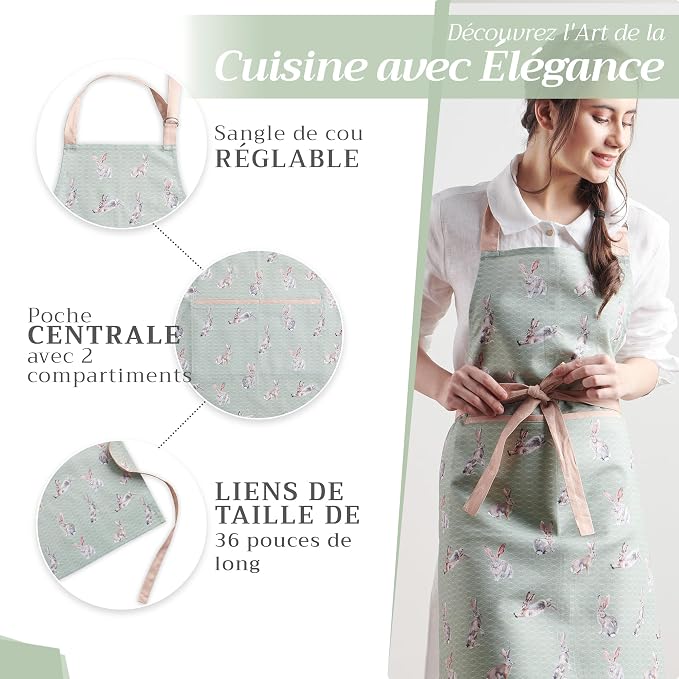 Maison d' Hermine Aprons for women with Pocket 100% Cotton (27.50"x31.50") | Adjustable Neck Strap & long ties Apron Men Chef Wedding Cooking Gardening Server Maid