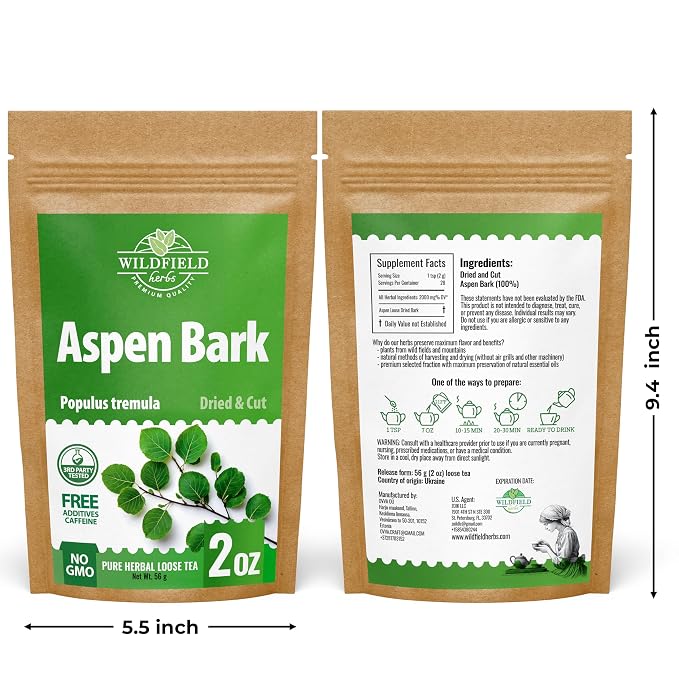 2 oz. Aspen Bark Herbal Tea (Populus tremula) – 56g Dried Aspen Bark Herb Tea Corteza de Álamo Temblón