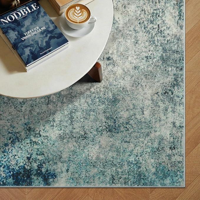 Lahome Modern Abstract 8x10 Area Rugs for Living Room, Washable Accent Rugs for Bedroom Stain Resistant Non Slip, Large Soft Indoor Carpet for Dining Room Table Home Office Decor, Blue/Grey