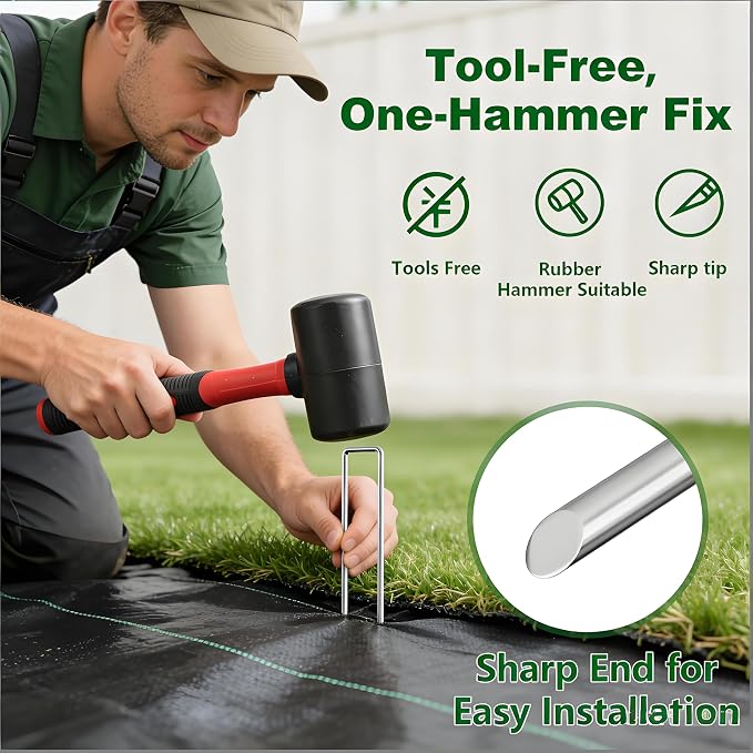 AMAGABELI 6 Inch 500 Pack Galvanized Landscape Staples 11 Gauge Anti-Rust Heavy Duty Garden Stakes Plant Cover Spikes U-Shaped Sod Pins Fence Stakes for Weed Barrier,Irrigation Tubing,Lawns,Decoration