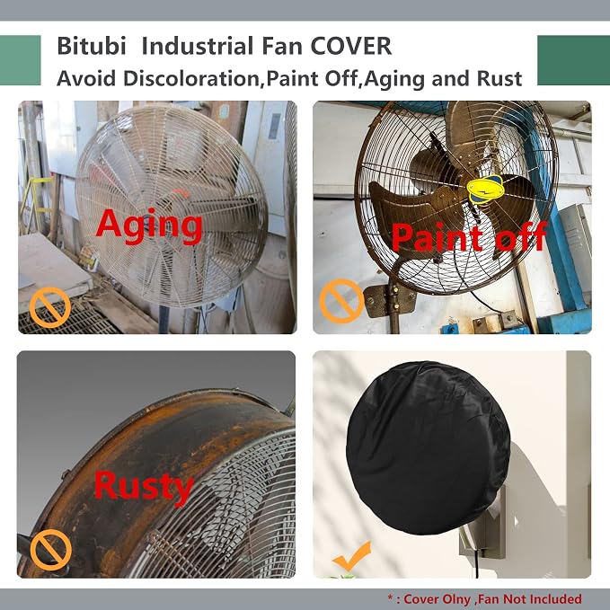 Bitubi Wall Mount Fan Cover,Waterproof Outdoor Fan Covers,Compatible for 24 Inch Industrial Fan and Pedestal Fan,Heavy Duty 600D oxford Dustproof Fan Cover,Black