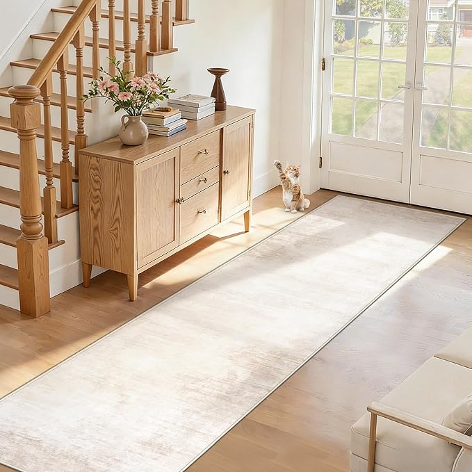 2x8 Runner Rug Washable Hallway Rugs: Modern Abstract Kitchen Rug Soft Non Slip Neutral Long Runners Stain Resistant Indoor Carpet for Entryway Bedroom Laundry Home(Beige,2'x8')
