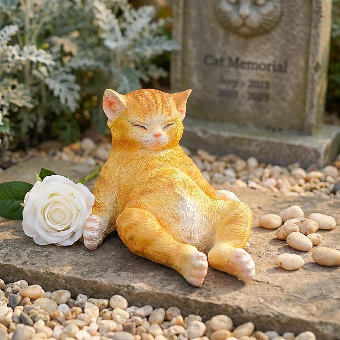 Cat Garden Statue Outdoor Decor,Pet Memorial Stone,Sleeping Cat Statue,Resin Cat Figurine Garden Sculpture Patio Decor,Headstones for Cats or Thoughtful Sympathy Gift,9.8" L x 5.9" W x 6.7" H