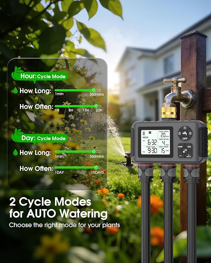 Insoma Water Timer with Brass Inlet, 3 Independent Zones Outdoor Hose Timer for Garden Faucet with Auto/Manual/Rain Delay Mode, IPX5 Waterproof, Sprinkler Irrigation Controller for Yard Lawn