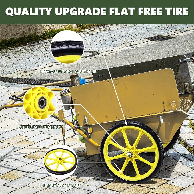 20"" Flat Free Tire and Wheel with 3/4"" & 5/8"" Bearing, Replacement Wheels for Rubbermaid Wheelbarrow,Lawn Carts, Big Wheel Utility Carts and Garden Yard Cart, 2 Pcs Yellow