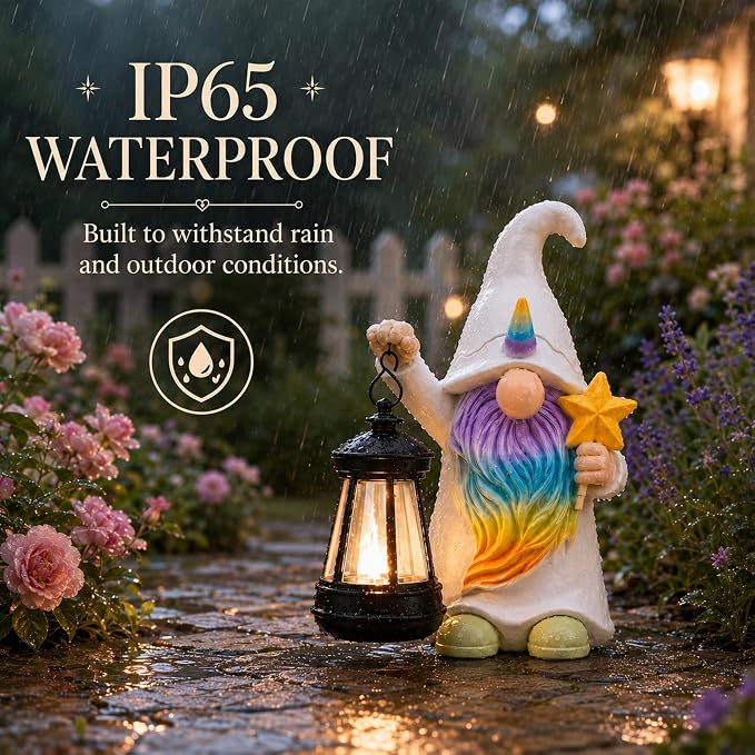 Solar Unicorn Gnome Garden Decor: Outdoor Sculpture with Lantern | IP65 Weatherproof for Yard Balcony Porch Lawn Birthday Gifts for Mom Women Grandma