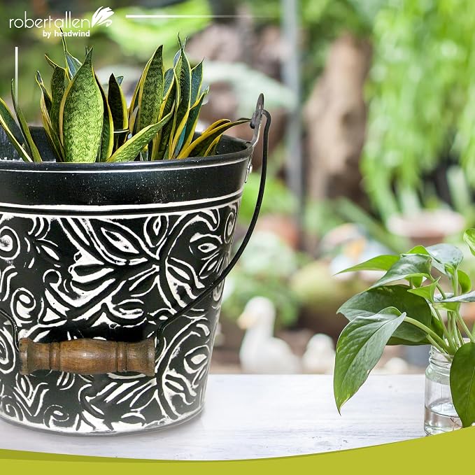 Headwind Vintage Collection - Floral Charcoal Planter with Handles – 8 Inch Medium Flower Pots Decorative Plant Indoor – Plant Pots Indoor with Drainage By Robert Allen