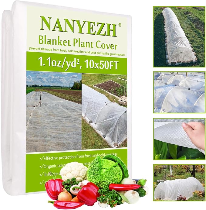 NANYEZH Plant Covers Freeze Protection, 10 ft x 50 ft Floating Row Cover, 1.1oz/yd² Garden Fabric Frost Cloth Blankets for Outdoor Plant Winter Protection