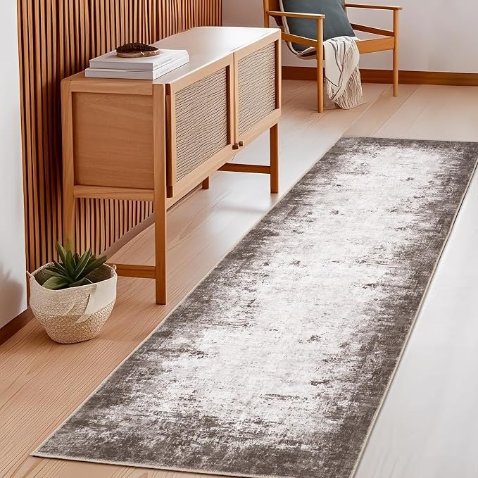 GarveeHome Entryway Rug 2.5x8 Washable Modern Abstract Small Brown | Non-Slip Backing, Stain-Resistant Low Pile Floor Cover, Colorful Indoor Mat, Bedroom, Kitchen, Laundry