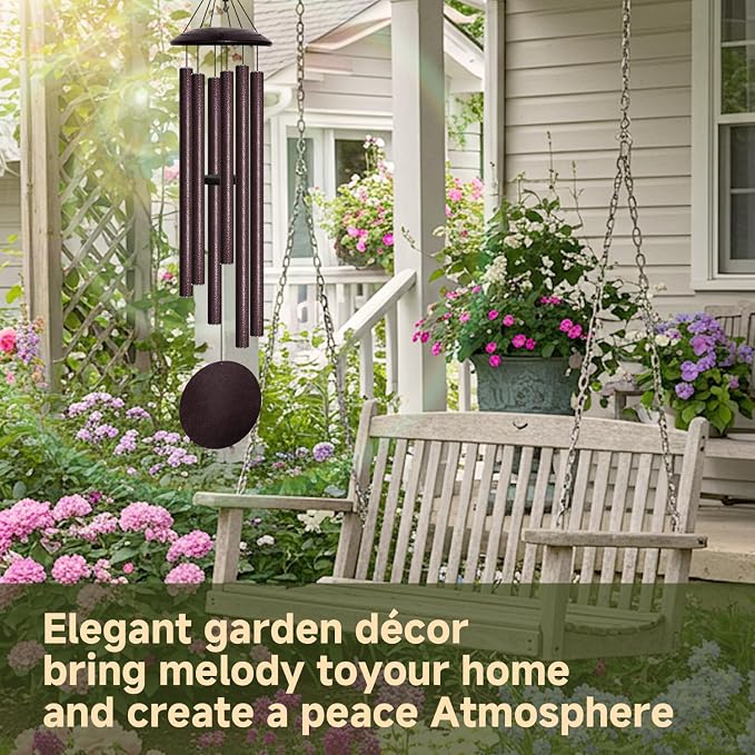 45" Large Wind Chimes for Outside, 6 Thick and Bold Aluminum Tubes Tuned Relaxing Melody Wind Chime Deep Tone, Big Wind Chimes for Garden Patio Decor, Great Gift Idea for Mother's Day (Bronze)