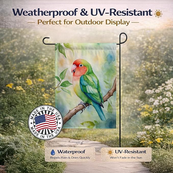Caroline's Treasures Peachfaced Lovebird Garden Flag Mailbox Flag Decorative Yard Flag Banner Outside Patio Artwork Yard Flower Beds, Garden Size, Multicolor