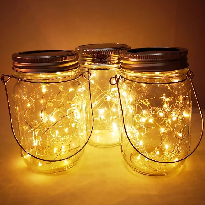 Mason Jar Solar Lights,8 Pack 30 Led Fairy Hanging Jar Lights,Solar Lanterns for Outdoor Patio Party Garden Wedding Christmas Decor Lights(Mason Jars/Handles Included)