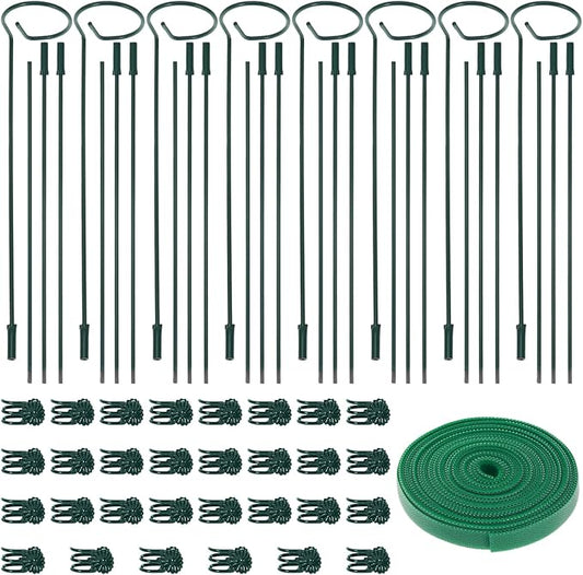 8 Sets Metal Plant Sticks Support Tall 48 Inch Adjustable Plant Support Stakes Amaryllis Holder Stakes Support Indoor Outdoor with 30 Clips 16.5' Ties for Orchid Tomato Lily Flower