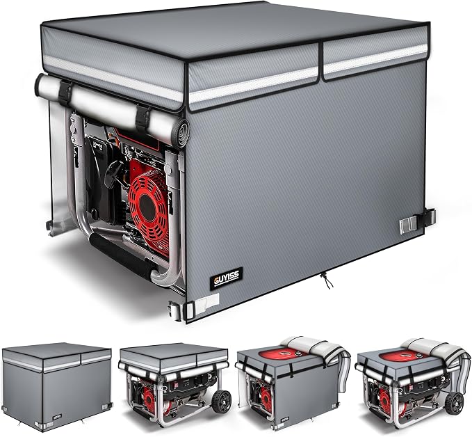 2026 Upgrade 900D+210D Heavy Duty Thicken Fabric. GUYISS Generator Covers While Running. 360° All-round Double-layer Protection. 30’’L×30’’W×27’’H. The Top can be Opened for Adding fuel. Gray.