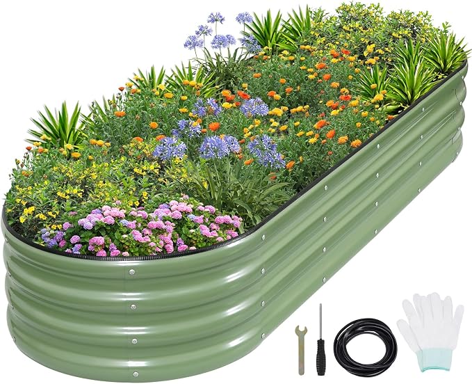 1MORE Galvanized Raised Garden Bed- Planter Garden Boxes Outdoor, Raised Beds for Gardening, 6x2x1ft Metal Garden Bed Kit for Vegetables Flower, Planter Raised Beds with Tools.Green