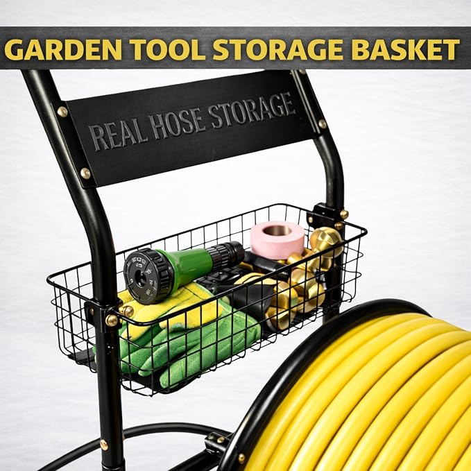 Garden Hose Reel Cart, Heavy Duty Hose Reel with Wheels, Outdoor Water Hose Reel for Backyard, Garden, or Lawn, Metal Hose Carts (400ft Hose Carriage)