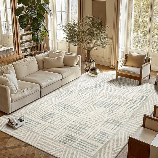 Area Rug 6x9 Abstract Geometric Textured Brushstroke - Neutral Gray & Light Blue Modern Minimalist Area Rug, Decorative Carpet for Living Room Bedroom Home Decor