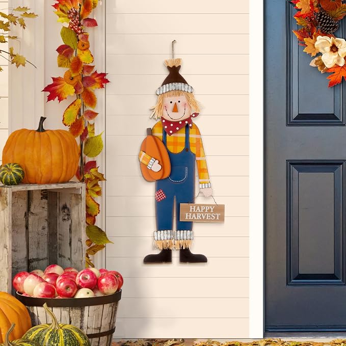 Glitzhome 36"H Fall Decorative Yard Signs with Stakes, Metal Scarecrow Garden Yard Stake for Home Lawn Yard Pathway Front Door Fall Harvest Thanksgiving Standing Hanging Decor