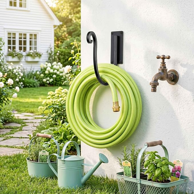 Hose Holder Wall Mount: 8 Inch Metal Heavy-Duty Garden Hose Hanger Outdoor | Hand-forged Hose Rack Mount