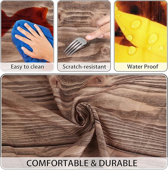 Picnic Table Cover with Bench Covers 6FT Sunflower Waterproof Fitted Picnic Table Cloths Wood Texture Outdoor Elastic Picnic Tablecloth Outdoor Camping Essentials(3pcs-72")