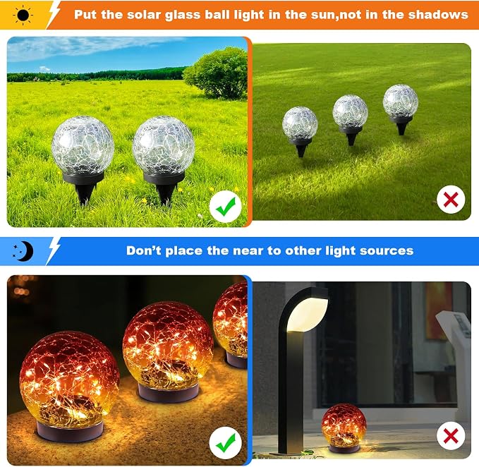 MLKNK Solar Globe Lights Outdoor Waterproof-Solar Balls-Solar Garden Lights-Orbs for Outside 4 Pack Cracked Glass Ball for Lawn Patio Yard Backyard Decorations