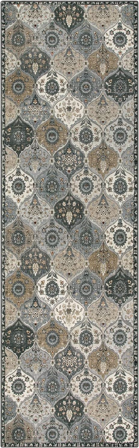 Lahome Moroccan Kitchen Runner Rug, 2'5''x8' Soft Washable Runner Non Slip | Ultra-Thin Oriental Hallway Rug Indoor Throw Carpet for Entryway Bedroom Laundry Room Foyer Elise, Grey