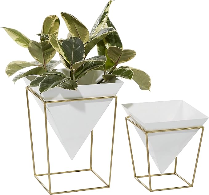 CosmoLiving by Cosmopolitan Metal Indoor Outdoor Planter with Removable Stand, Set of 2 14", 10"H, White