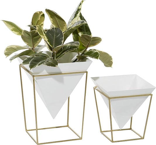 CosmoLiving by Cosmopolitan Metal Indoor Outdoor Planter with Removable Stand, Set of 2 14", 10"H, White