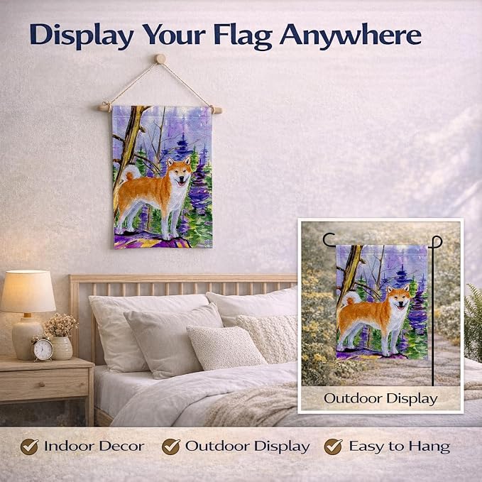 Caroline's Treasures SS8629GF Shiba Inu Garden Flag Mailbox Flag Decorative Yard Flag Banner Outside Patio Artwork Yard Flower Beds, Garden Size, Multicolor
