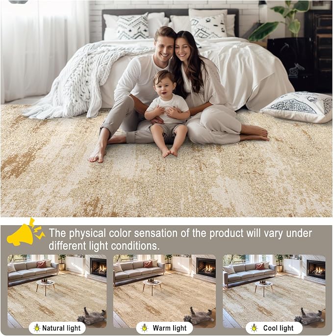 PLHXFR Area Rug Living Room: 4x6 Modern Abstract Washable Carpet Beige | For Bedroom Dining Room Farmhouse Nursery Home,Machine washable,Non Slip,Large Soft Neutral,Stain Resistant, Indoor Floor