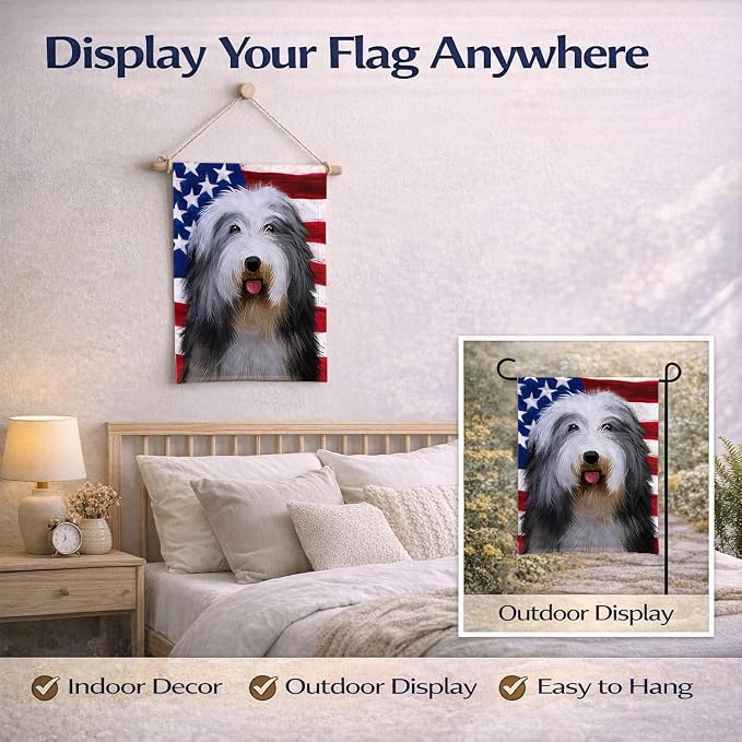 Caroline's Treasures CK6423GF Bearded Collie American Flag Garden Flag Mailbox Flag Decorative Yard Flag Banner Outside Patio Artwork Yard Flower Beds, Garden Size, Multicolor