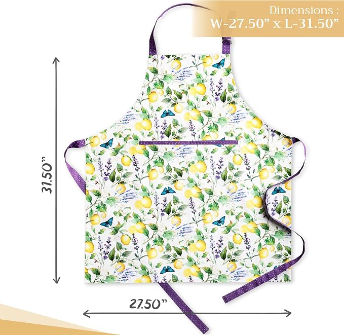 Maison d' Hermine Aprons for women with Pocket 100% Cotton (27.50"x31.50") | Adjustable Neck Strap & long ties Apron Men Chef Wedding Cooking Gardening Server Maid