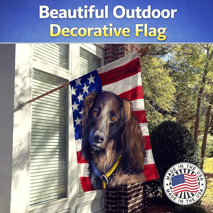 Caroline's Treasures CK6685CHF Saint-Usuge Spaniel Dog American Flag House Flag Large Porch Sleeve Pole Decorative Outside Yard Banner Artwork Wall Hanging, Polyester, House Size, Multicolor