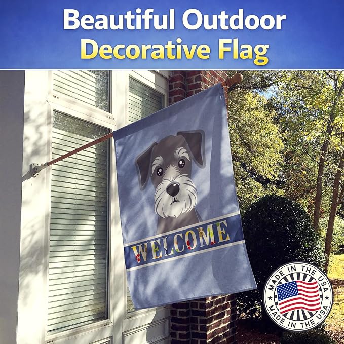 Caroline's Treasures BB1392CHF Schnauzer Welcome House Flag, Blue Large Porch Sleeve Pole Decorative Outside Yard Banner Artwork Wall Hanging, Polyester, House Size, Multicolor
