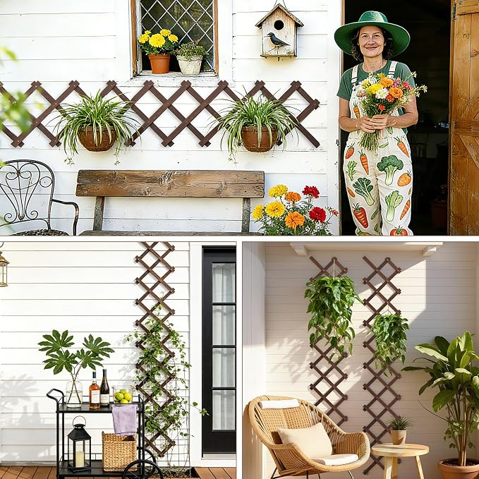 Expandable Wooden Lattice Panels Outdoor Garden Fence Trellis for Climbing Plants Roses Vines Cucumbers Weather Resistant Decorative Wood Privacy Fence (2, 13''x 68'')